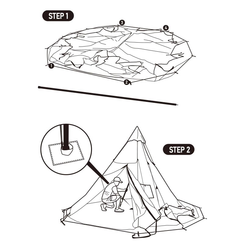 Lều cắm trại cao cấp 4 người Naturehike Yuan Cotton Pyramid Tent NH20ZP004 - 9558
